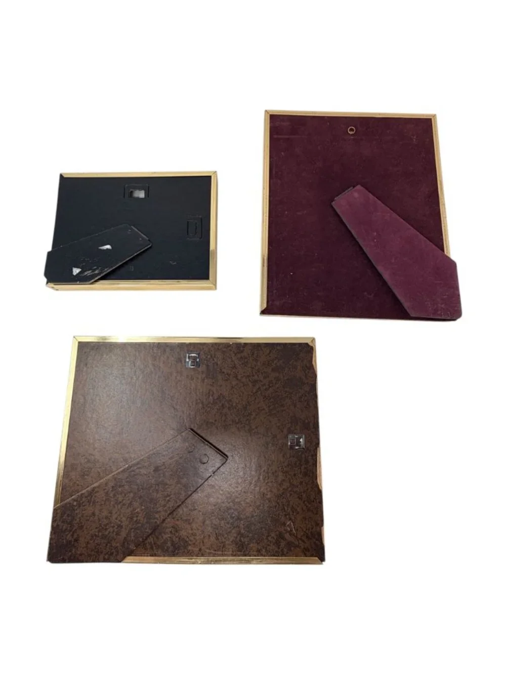 Vintage Brass Oval and Rectangular Inset Mat Photo Frames Set 3 Shadow Box Style